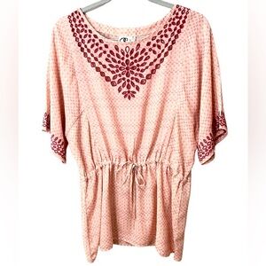 Anthropologie One September  Boho Peasant Blouse Tunic Short Sleeve  SZ S NWOT